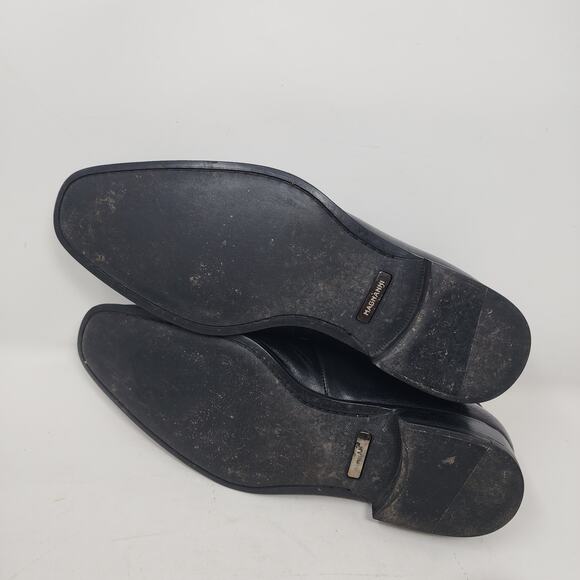 Magnanni Italy Mens 10.5 Shoes Black Leather Slip On Apron Toe Loafers - Picture 11 of 12